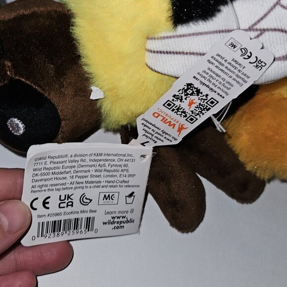 Wild Republic EcoKins Mini Bee Plush 8.5" Black Yellow Bumble Honey Toy w/TAG - Picture 8 of 10